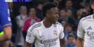 الريال ضد موناكو.. فينسيوس جونيور يسجل الهدف الخامس لـ ريال مدريد أمام موناكو في دوري أبطال أوروبا
