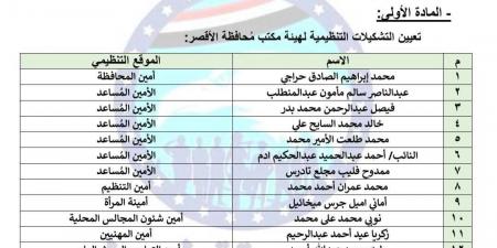 برئاسة محمد إبراهيم حراجي.. تحيا مصر ينشر تشكيل أمانة مستقبل وطن بمحافظة الأقصر