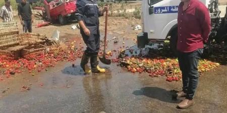 سقوط سيارة خضروات بطريق طلخا - شربين وإعادة فتح الطريق بعد رفع آثار الحادث