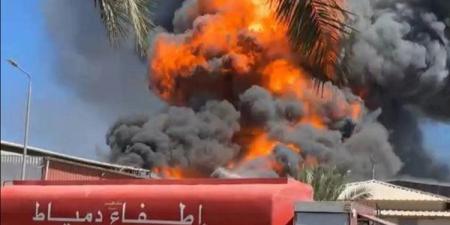 حريق هائل في مخزن دهانات بالمنطقة الصناعية بدمياط وألسنة اللهب تتصاعد إلى السماء