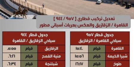 السكك الحديدية تعلن تعديل مواعيد وتشغيل بعض القطارات