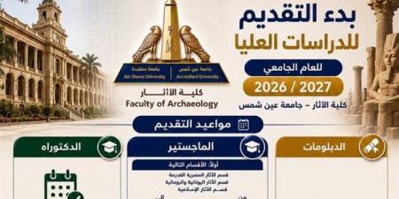 كلية الآثار بجامعة عين شمس تعلن فتح باب التقدم لبرامج الدراسات العليا