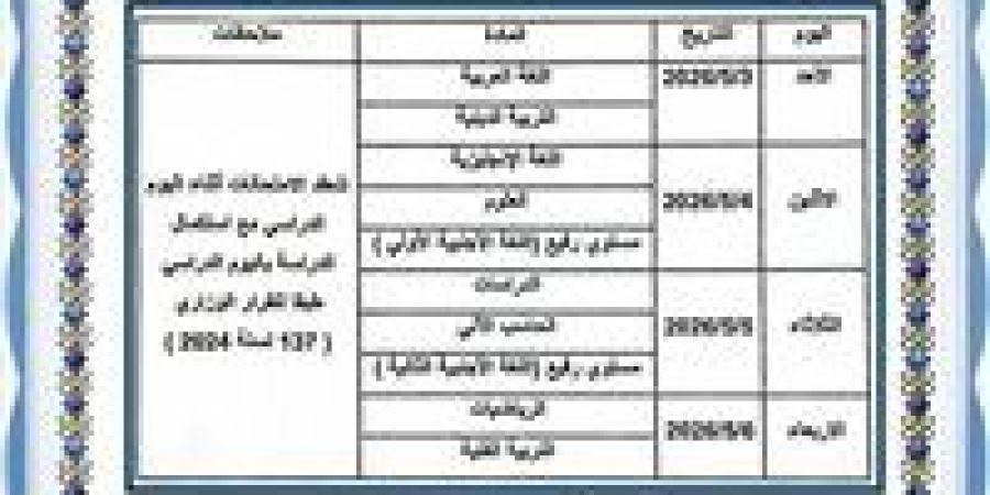 جدول اختبار شهر أبريل لجميع صفوف النقل بالقاهرة 2026 إبتدائي وإعدادي